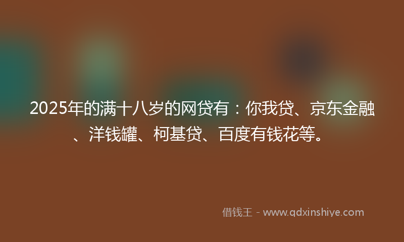 2025年的满十八岁的网贷有：你我贷、京东金融、洋钱罐、柯基贷、百度有钱花等。