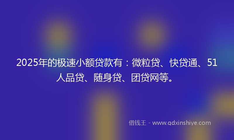 2025年的极速小额贷款有：微粒贷、快贷通、51人品贷、随身贷、团贷网等。