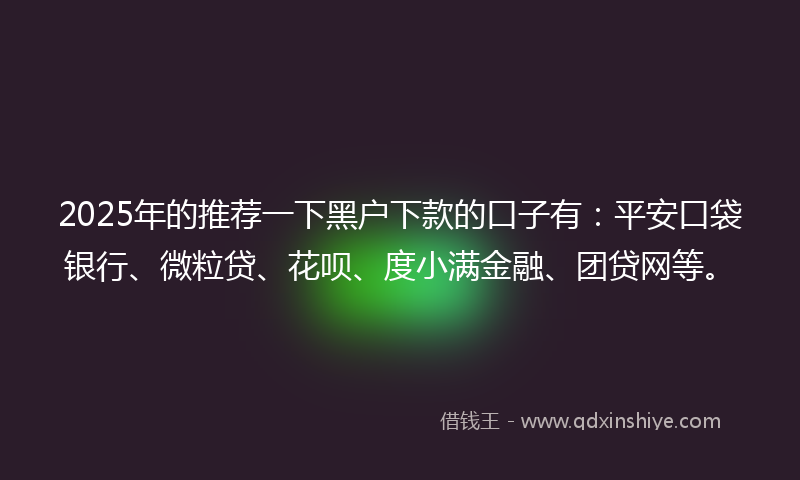 2025年的推荐一下黑户下款的口子有：平安口袋银行、微粒贷、花呗、度小满金融、团贷网等。