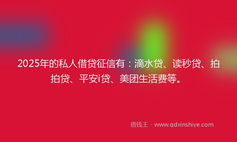2025年的私人借贷征信有：滴水贷、读秒贷、拍拍贷、平安i贷、美团生活费等。