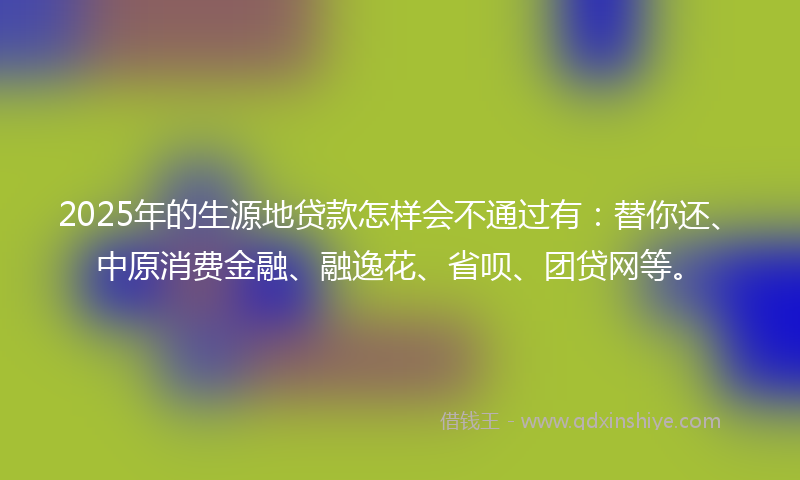 2025年的生源地贷款怎样会不通过有：替你还、中原消费金融、融逸花、省呗、团贷网等。