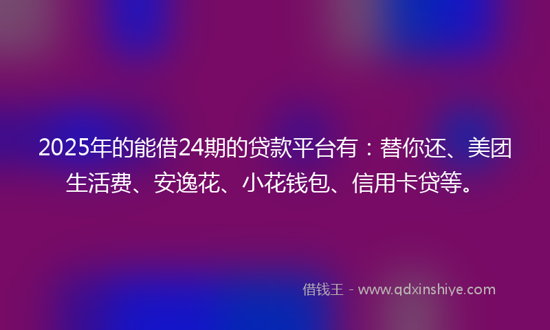 2025年的能借24期的贷款平台有：替你还、美团生活费、安逸花、小花钱包、信用卡贷等。
