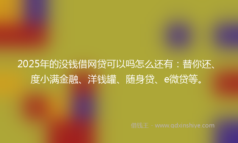 2025年的没钱借网贷可以吗怎么还有：替你还、度小满金融、洋钱罐、随身贷、e微贷等。