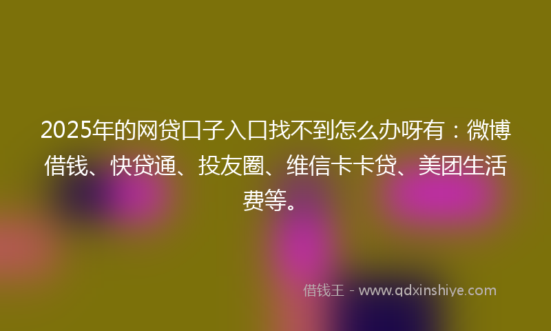 2025年的网贷口子入口找不到怎么办呀有：微博借钱、快贷通、投友圈、维信卡卡贷、美团生活费等。