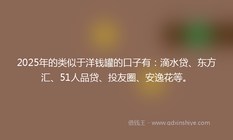 2025年的类似于洋钱罐的口子有：滴水贷、东方汇、51人品贷、投友圈、安逸花等。