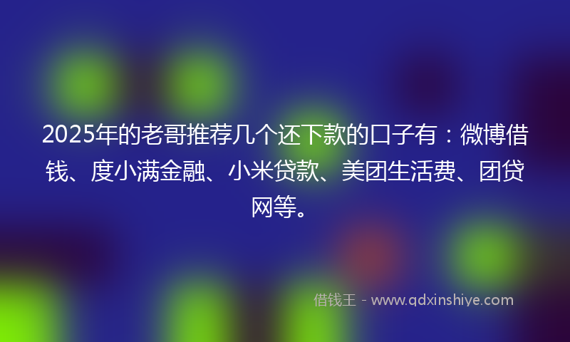 2025年的老哥推荐几个还下款的口子有：微博借钱、度小满金融、小米贷款、美团生活费、团贷网等。