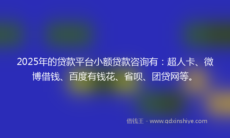 2025年的贷款平台小额贷款咨询有：超人卡、微博借钱、百度有钱花、省呗、团贷网等。