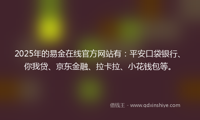 2025年的易金在线官方网站有：平安口袋银行、你我贷、京东金融、拉卡拉、小花钱包等。