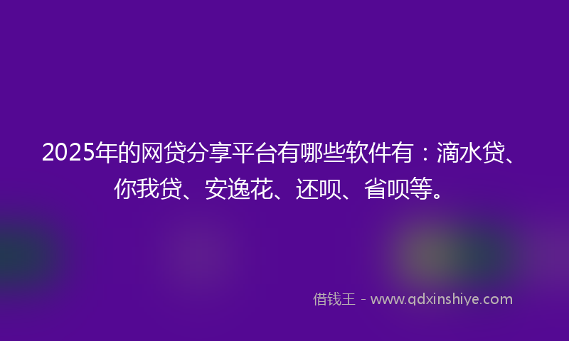 2025年的网贷分享平台有哪些软件有：滴水贷、你我贷、安逸花、还呗、省呗等。