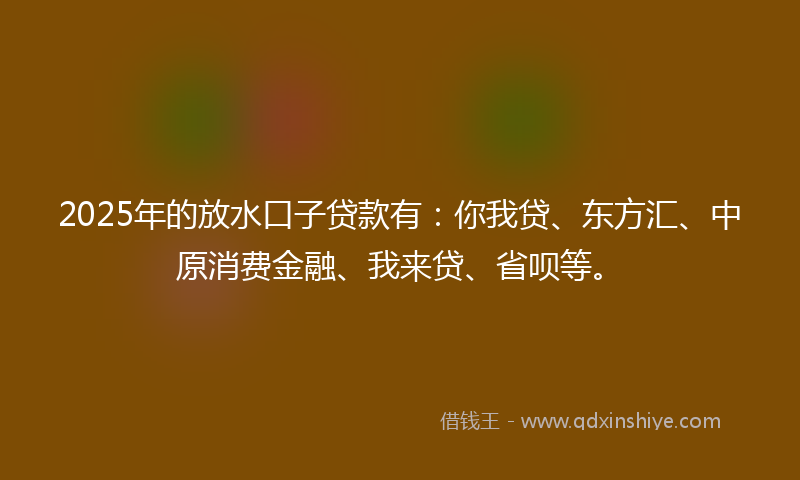 2025年的放水口子贷款有：你我贷、东方汇、中原消费金融、我来贷、省呗等。