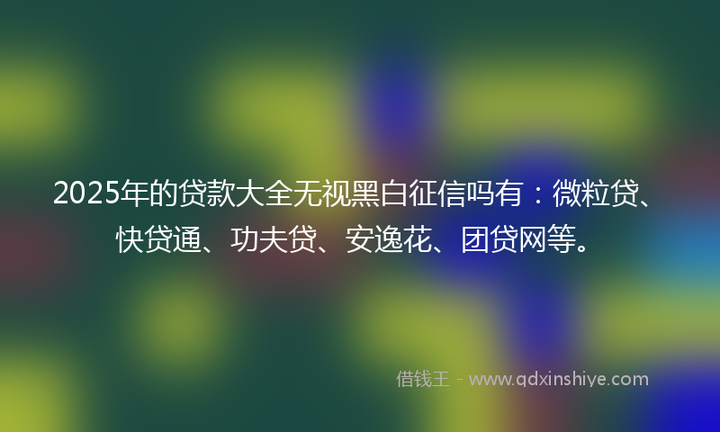 2025年的贷款大全无视黑白征信吗有：微粒贷、快贷通、功夫贷、安逸花、团贷网等。