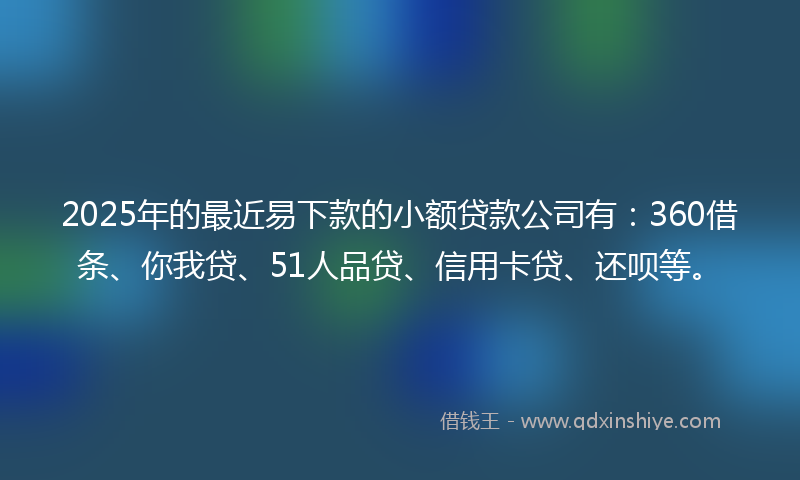 2025年的最近易下款的小额贷款公司有：360借条、你我贷、51人品贷、信用卡贷、还呗等。