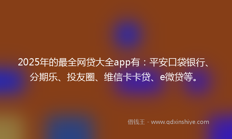2025年的最全网贷大全app有：平安口袋银行、分期乐、投友圈、维信卡卡贷、e微贷等。
