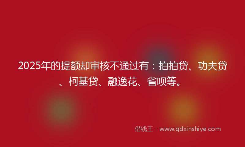 2025年的提额却审核不通过有：拍拍贷、功夫贷、柯基贷、融逸花、省呗等。
