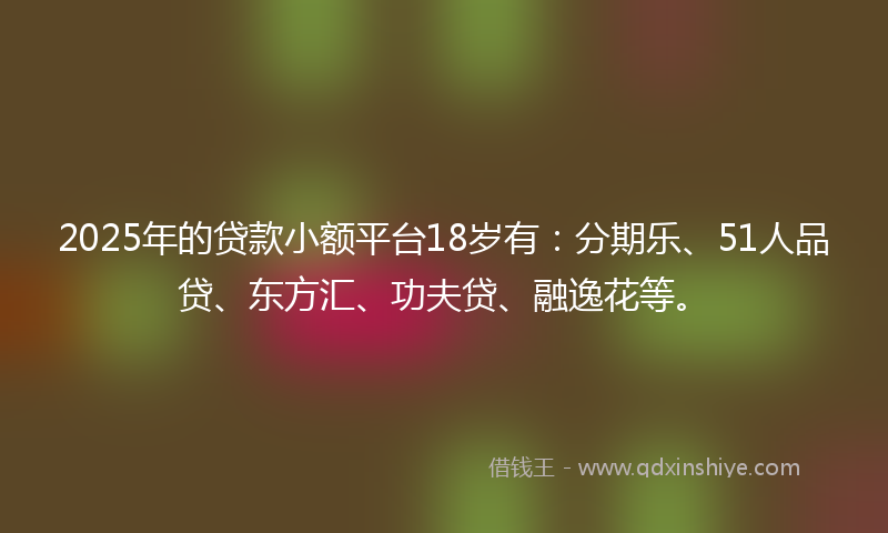 2025年的贷款小额平台18岁有：分期乐、51人品贷、东方汇、功夫贷、融逸花等。