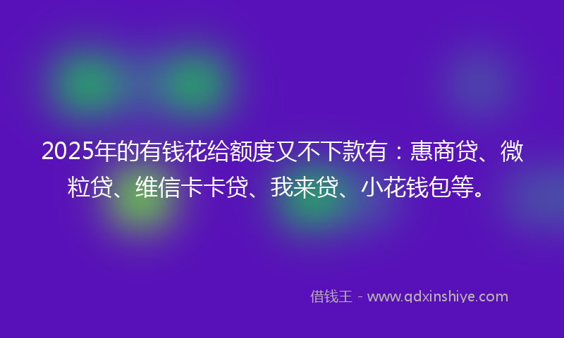 2025年的有钱花给额度又不下款有：惠商贷、微粒贷、维信卡卡贷、我来贷、小花钱包等。