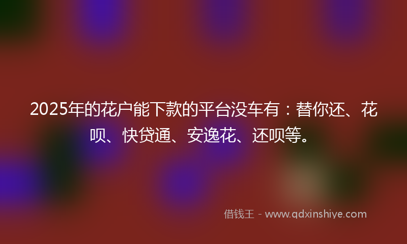 2025年的花户能下款的平台没车有：替你还、花呗、快贷通、安逸花、还呗等。
