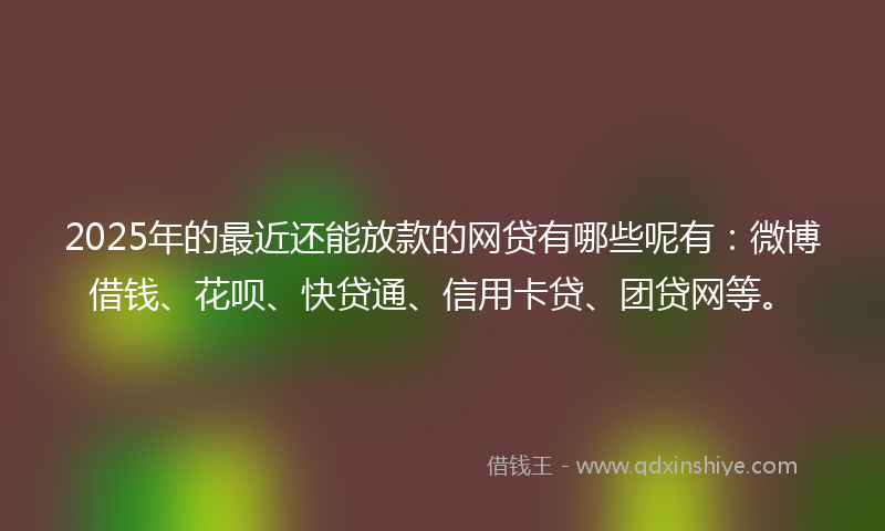 2025年的最近还能放款的网贷有哪些呢有：微博借钱、花呗、快贷通、信用卡贷、团贷网等。