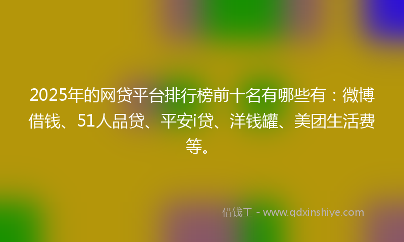 2025年的网贷平台排行榜前十名有哪些有：微博借钱、51人品贷、平安i贷、洋钱罐、美团生活费等。