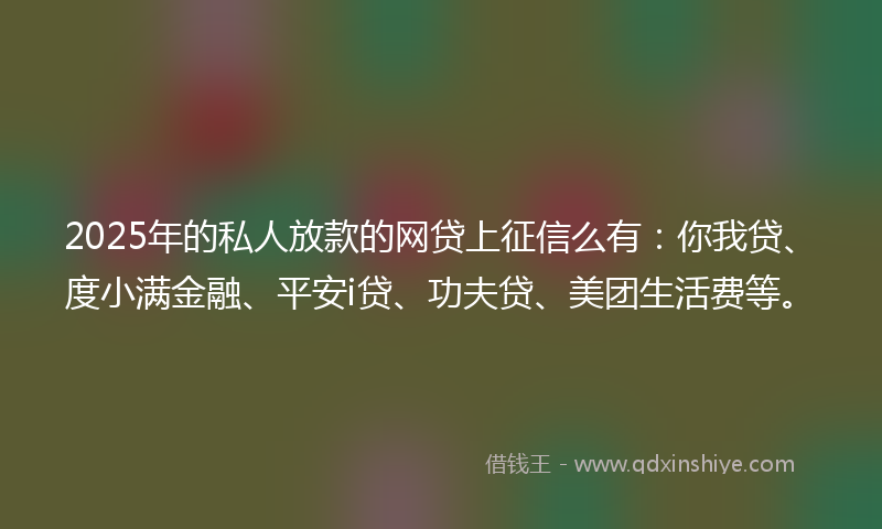 2025年的私人放款的网贷上征信么有：你我贷、度小满金融、平安i贷、功夫贷、美团生活费等。