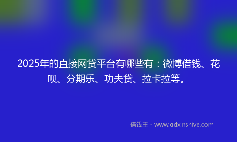 2025年的直接网贷平台有哪些有：微博借钱、花呗、分期乐、功夫贷、拉卡拉等。
