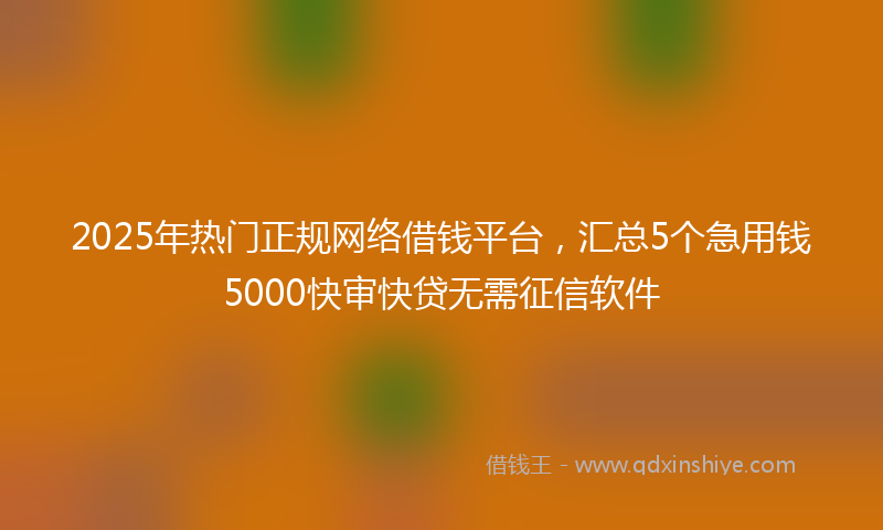 2025年热门正规网络借钱平台，汇总5个急用钱5000快审快贷无需征信软件