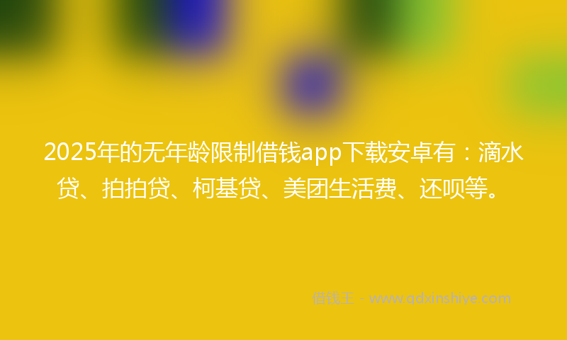 2025年的无年龄限制借钱app下载安卓有：滴水贷、拍拍贷、柯基贷、美团生活费、还呗等。