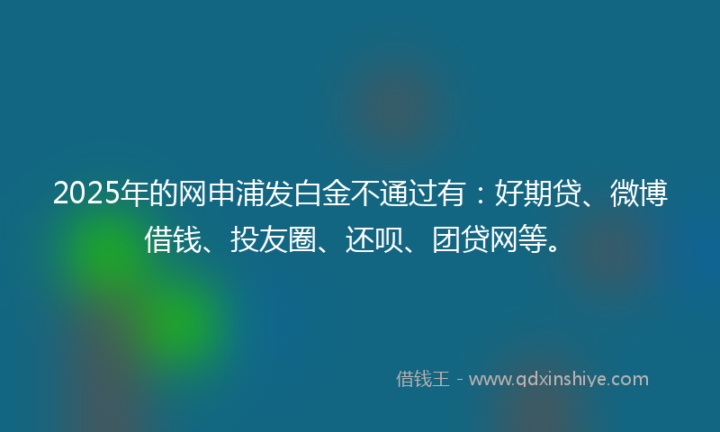 2025年的网申浦发白金不通过有：好期贷、微博借钱、投友圈、还呗、团贷网等。