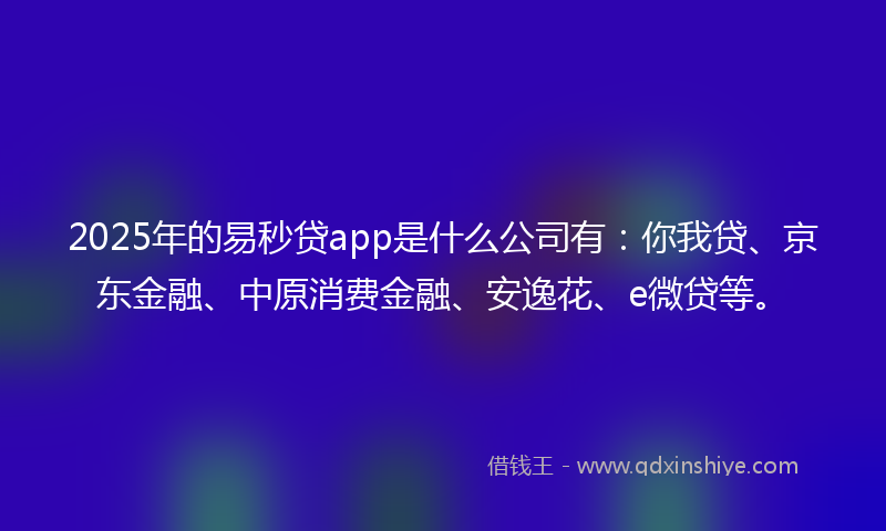 2025年的易秒贷app是什么公司有：你我贷、京东金融、中原消费金融、安逸花、e微贷等。