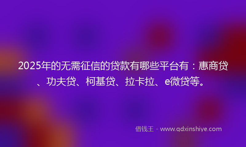 2025年的无需征信的贷款有哪些平台有：惠商贷、功夫贷、柯基贷、拉卡拉、e微贷等。