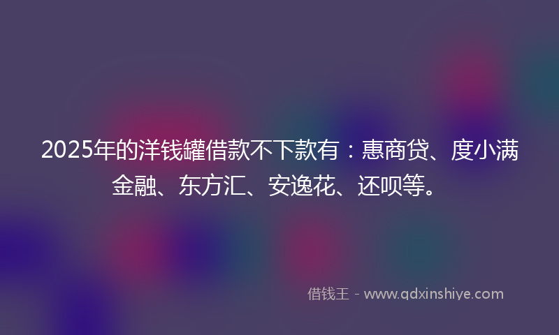 2025年的洋钱罐借款不下款有：惠商贷、度小满金融、东方汇、安逸花、还呗等。