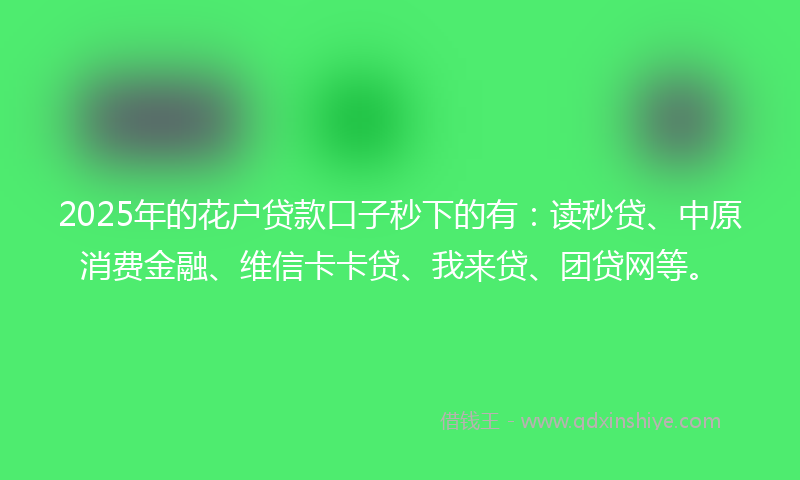 2025年的花户贷款口子秒下的有：读秒贷、中原消费金融、维信卡卡贷、我来贷、团贷网等。
