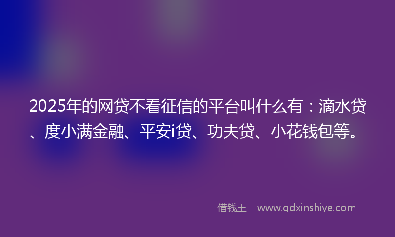 2025年的网贷不看征信的平台叫什么有：滴水贷、度小满金融、平安i贷、功夫贷、小花钱包等。