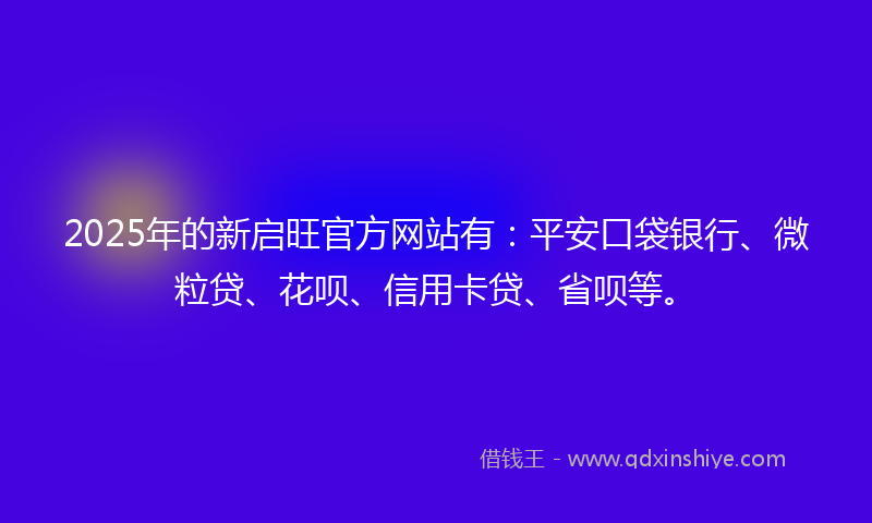 2025年的新启旺官方网站有：平安口袋银行、微粒贷、花呗、信用卡贷、省呗等。
