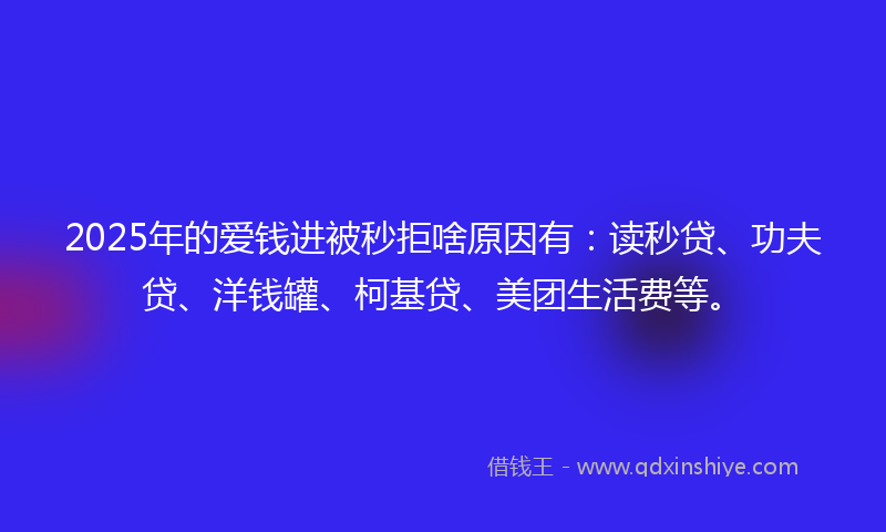 2025年的爱钱进被秒拒啥原因有：读秒贷、功夫贷、洋钱罐、柯基贷、美团生活费等。