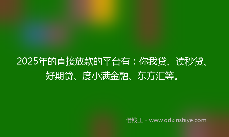 2025年的直接放款的平台有：你我贷、读秒贷、好期贷、度小满金融、东方汇等。