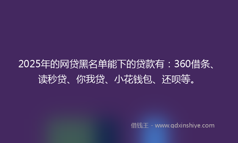 2025年的网贷黑名单能下的贷款有：360借条、读秒贷、你我贷、小花钱包、还呗等。