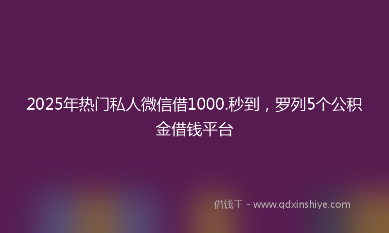 2025年热门私人微信借1000.秒到，罗列5个公积金借钱平台