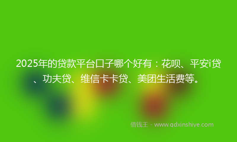 2025年的贷款平台口子哪个好有：花呗、平安i贷、功夫贷、维信卡卡贷、美团生活费等。