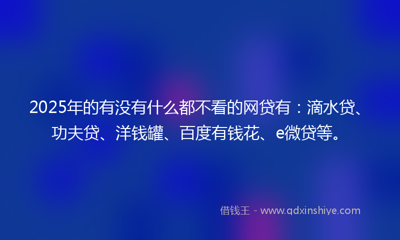 2025年的有没有什么都不看的网贷有：滴水贷、功夫贷、洋钱罐、百度有钱花、e微贷等。