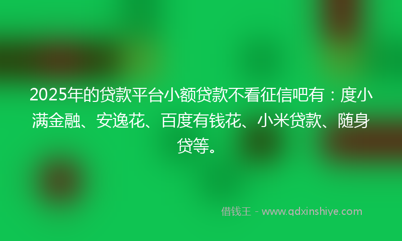 2025年的贷款平台小额贷款不看征信吧有：度小满金融、安逸花、百度有钱花、小米贷款、随身贷等。