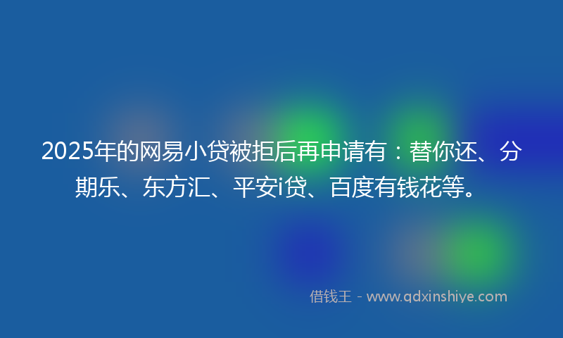 2025年的网易小贷被拒后再申请有：替你还、分期乐、东方汇、平安i贷、百度有钱花等。