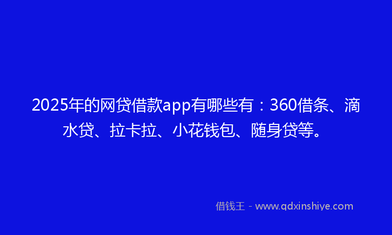2025年的网贷借款app有哪些有：360借条、滴水贷、拉卡拉、小花钱包、随身贷等。