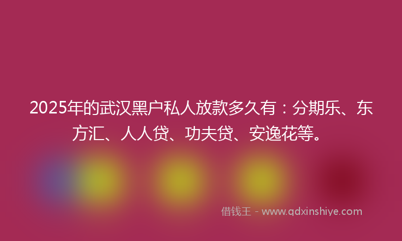 2025年的武汉黑户私人放款多久有：分期乐、东方汇、人人贷、功夫贷、安逸花等。