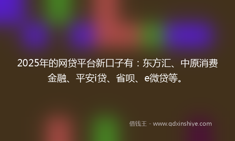 2025年的网贷平台新口子有：东方汇、中原消费金融、平安i贷、省呗、e微贷等。