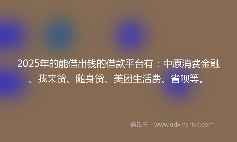 2025年的能借出钱的借款平台有：中原消费金融、我来贷、随身贷、美团生活费、省呗等。
