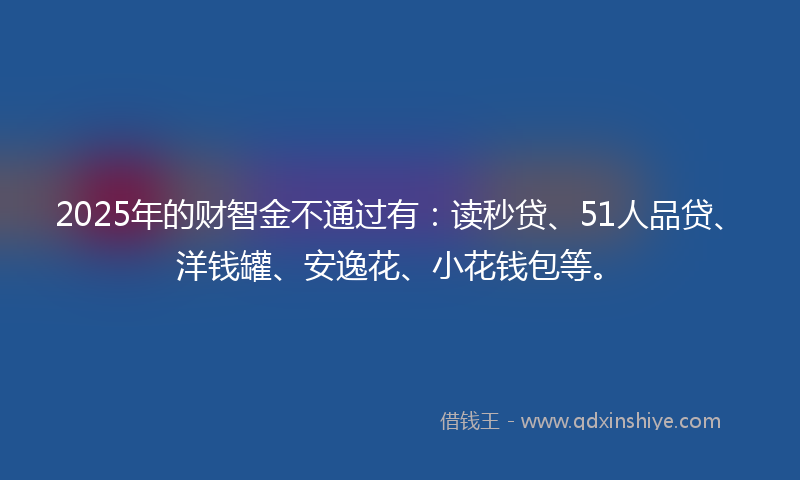2025年的财智金不通过有：读秒贷、51人品贷、洋钱罐、安逸花、小花钱包等。
