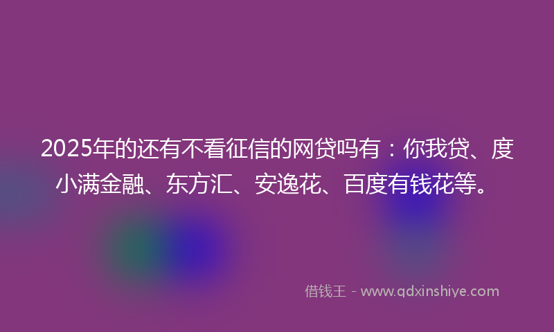 2025年的还有不看征信的网贷吗有：你我贷、度小满金融、东方汇、安逸花、百度有钱花等。