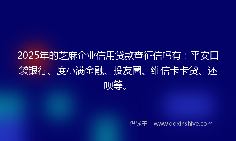 2025年的芝麻企业信用贷款查征信吗有：平安口袋银行、度小满金融、投友圈、维信卡卡贷、还呗等。