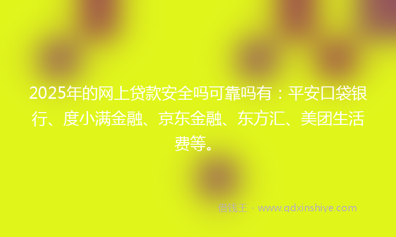 2025年的网上贷款安全吗可靠吗有：平安口袋银行、度小满金融、京东金融、东方汇、美团生活费等。